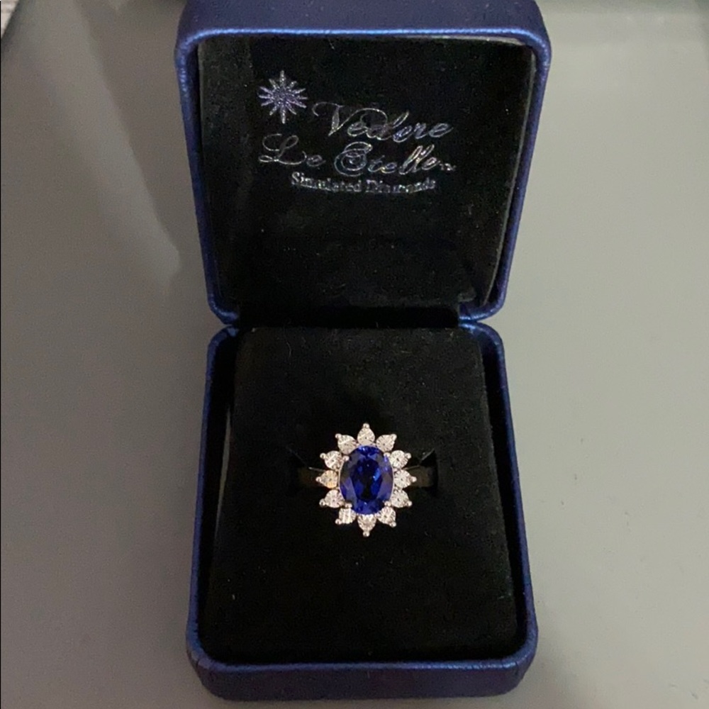 Matching ring and necklace blue sapphire set